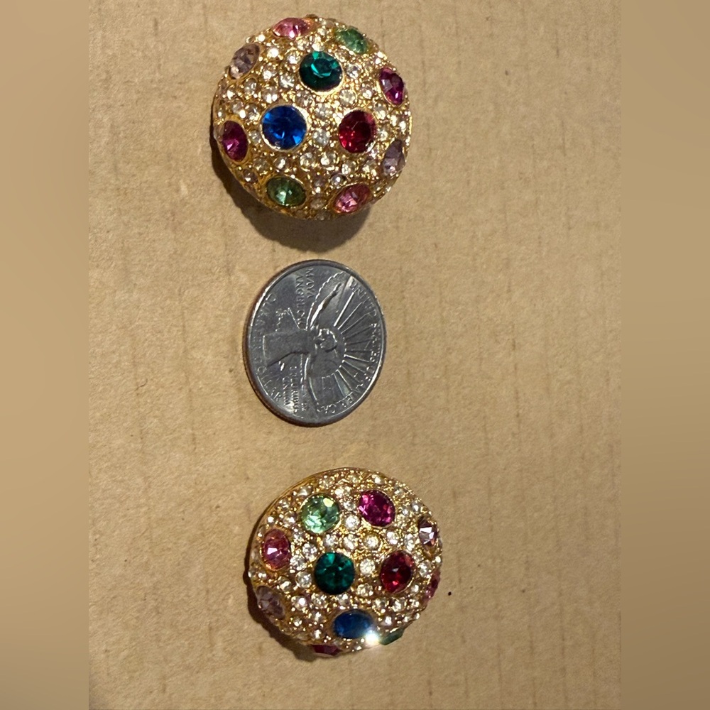 Multicolor Vintage Rhinestone 80s Statement Earri… - image 4